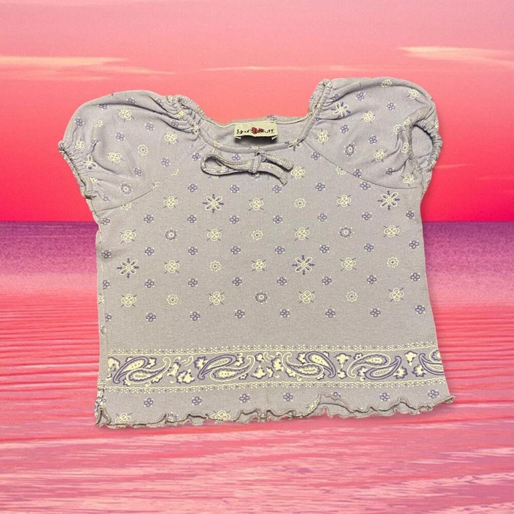 Y2K Purple Babydoll Paisley Top